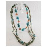 Turquoise and natural stone necklace, many strands