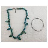Sterling silver and turquoise chip necklace and a