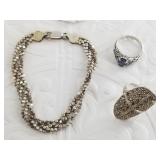 Sterling silver braided chain bracelet and 2 sterl