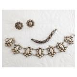 Silver jewelry: screw back earrings, bracelet, and