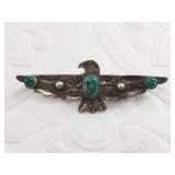 Antique pawn sterling silver and turquoise brooch