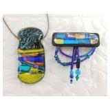 Sterling silver and artisan glass necklace and bro