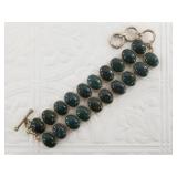 Silver alloy polished blood stone bracelet