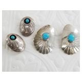 2 Sterling silver and turquoise pairs of clip on e