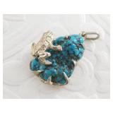 Vintage sterling silver and turquoise frog pendant