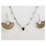 Sterling silver necklace and pair of earrings, tot