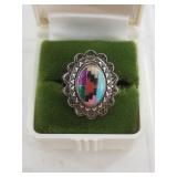 Sterling silver and stone mosaic ring made in Zuni