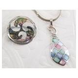 Sterling silver and abalone brooch with sterling s