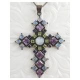 Sterling silver Cross pendant necklace with semi-p