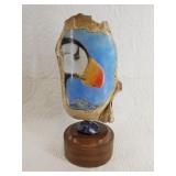 Michael Scott vibrant colored scrimshaw of a puffi