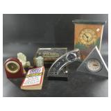 Misc. lot with clocks, cigar box, etc. NO SHIPPING