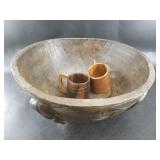 Covered African beautiful hand carved wood bowl, 8