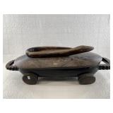 Beautiful lidded wood African potlatch bowl, 8.5"