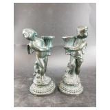 Matched pair of cast copper candlesticks 7"