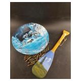 Lot of 2:   painted gold pan and small painted pad