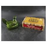Lot with a chicken gravy boat, and a cigar box