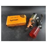 Lot with 2 powder tricklers and a case lube base