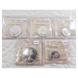 Five Canadian proof and/or cameo silver coins: 50c