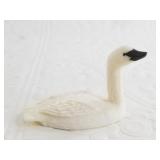 Fred Mayac walrus ivory carving of a trumpeter swa