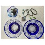 Lot with 2 cobalt cut to clear, new candy dishes a