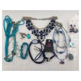 Variety of blue fashion jewelry
