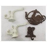 Variety of cast iron wall hangers: with hooks and