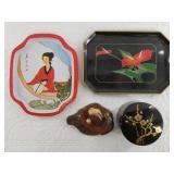 Several pieces of Asian items: sake plates, small