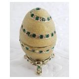 Jeweled, enameled egg ring dish with matching stan