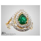 Gem quality Zambian emerald and diamond ring, set