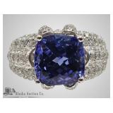 14kt White gold, Tanzanite and diamond ring, size