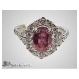 Natural unheated pink sapphire and diamond ring, s