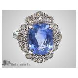 Unheated Sri Lanka blue sapphire and diamond ring,