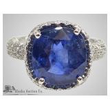Sri lanka blue sapphire and diamond ring, set in p