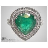 Emerald and diamond ring, size 7 set in platinum.