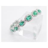 Emerald and diamond bracelet set in platinum, the