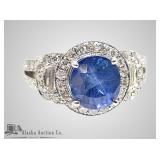 18kt White gold, natural sapphire and diamond ring