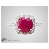 Rare natural Burmese ruby and diamond ring, set in