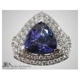 AAA+ Tanzanite and diamond ring, size 7 set in pla