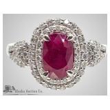 Natural ruby and diamond ring set in platinum, siz