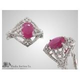 Burmese ruby and diamond ring set in platinum, siz