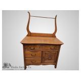 Antique oak dry sink and cabinet, on wheels, all d