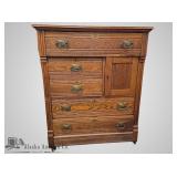 Antique oak tall boy dresser with 5 drawers and cu