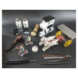 Lot with straight razors, rolled razor, See