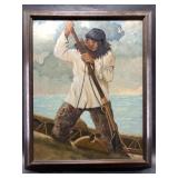 Harvey Goodale original oil on canvas of a Native
