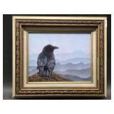Matted and framed raven art. See photos for measur