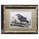 Matted and framed raven art. See photos for measur