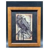 Matted and framed raven art. See photos for measur