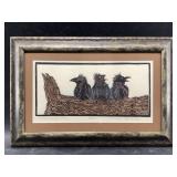 Matted and framed raven art. See photos for measur