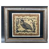 Matted and framed raven art. See photos for measur