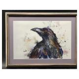 Matted and framed raven art. See photos for measur